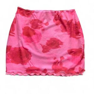 Shein Women's S Y2K Floral Mesh Pink Fairy Indie Romantic Feminine Mini Skirt